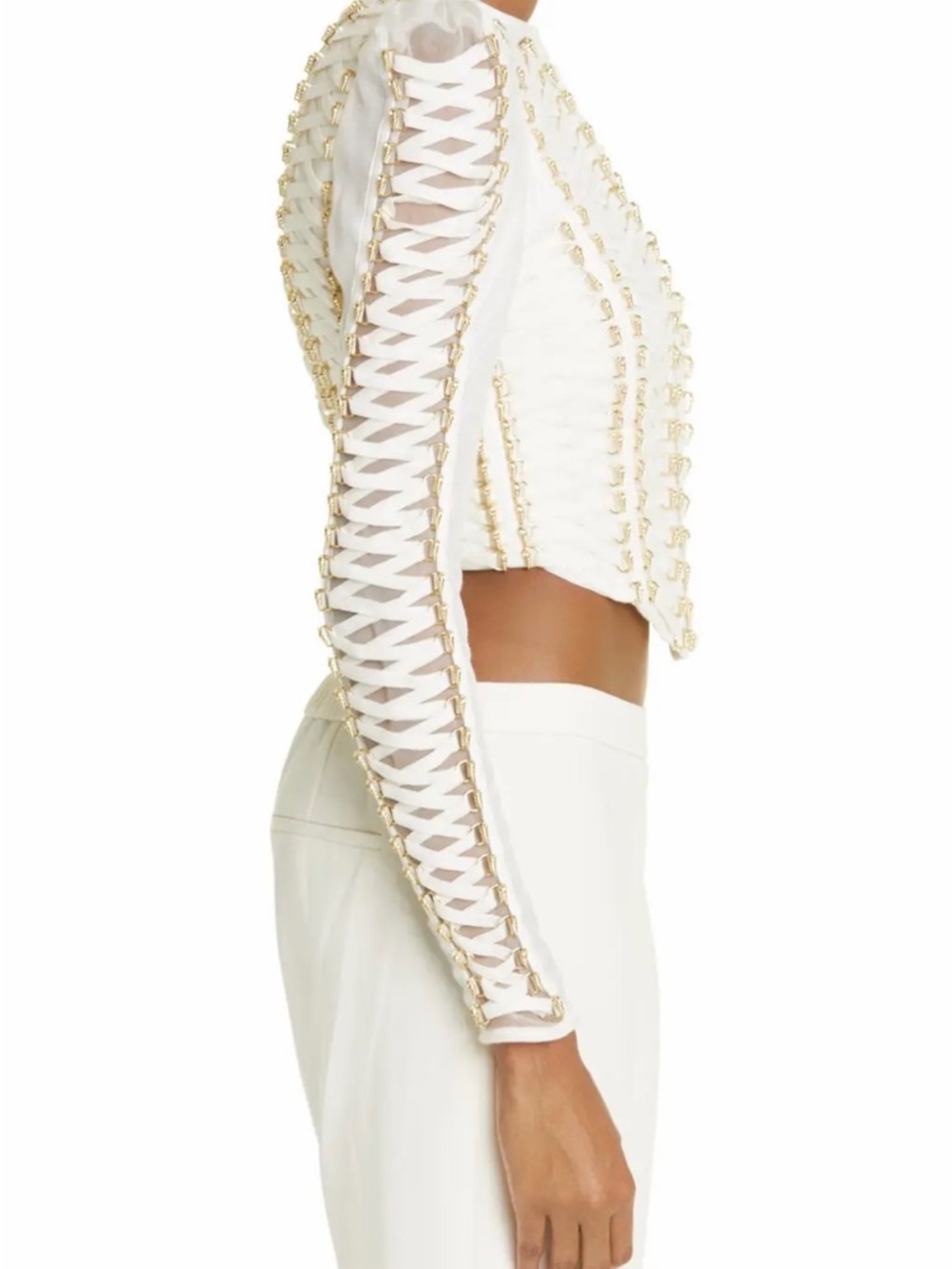 ZIMMERMANN Lace-up embellished linen and silk-blend top - Picture 3 of 10
